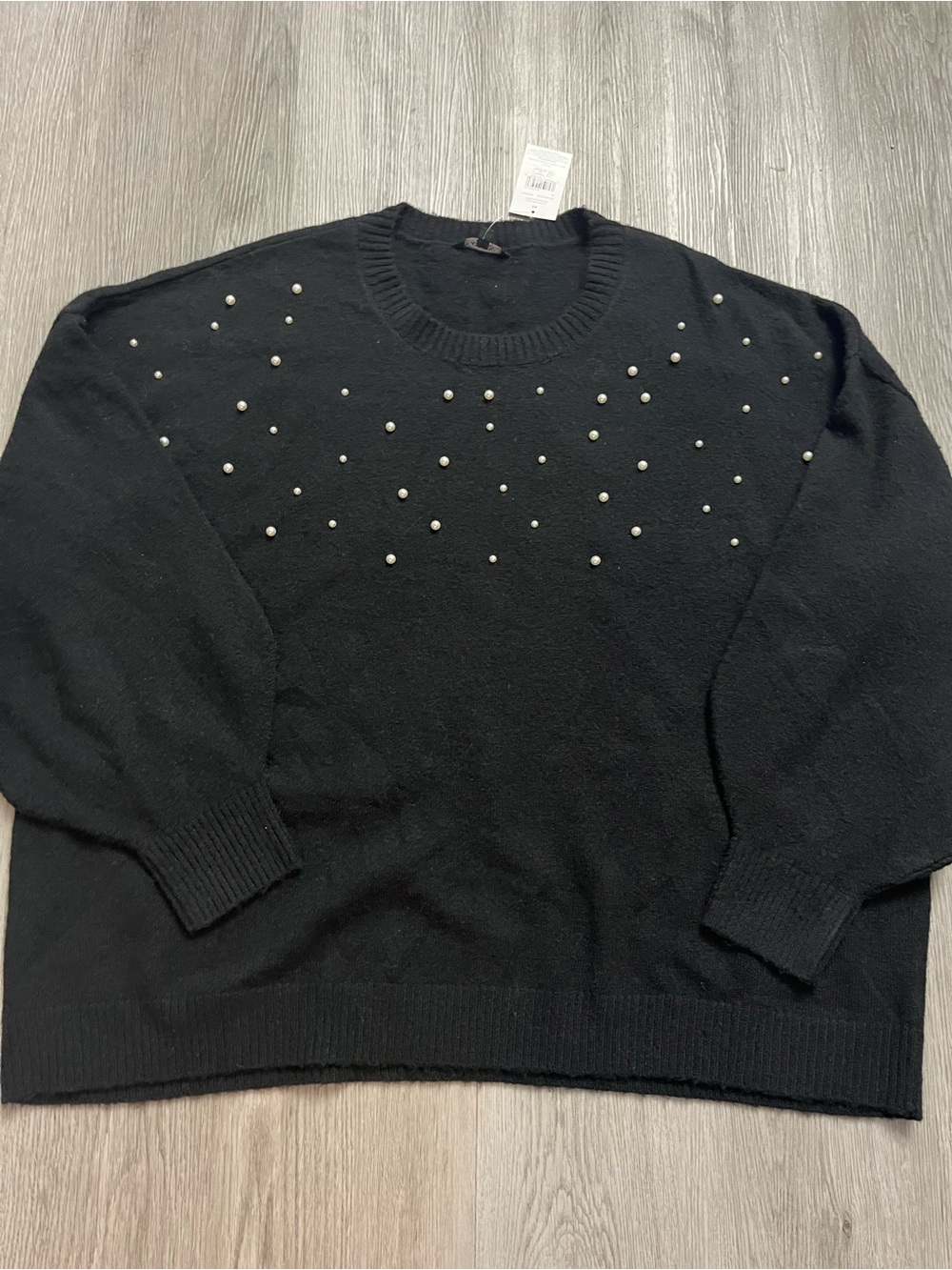 429–NWT Black Pearl-Embellished Crewneck Sweater for Women